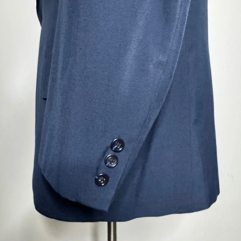 1960s Hart Schaffner Marx Men's Navy Blue Wool Blend Blazer Jacket 2 Button Coat
